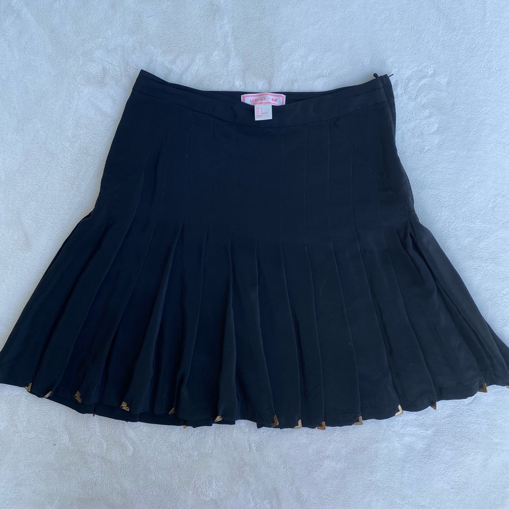 versace for h&m gold pleated black skirt